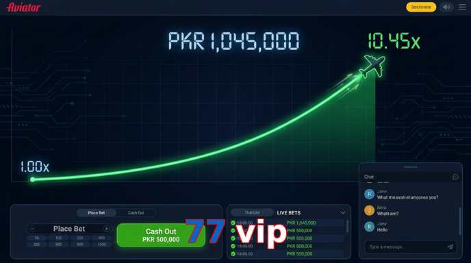 Main screen of 77 Vip aviator page for PK players